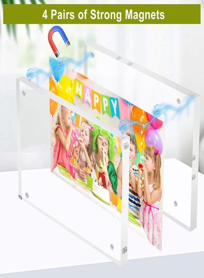 Adboros 4x6 Acrylic Picture Frame 10 Pack, Clear Picture Frames Double Sided Magnetic Freestanding Photo Block Frame Desktop Display Floating Frameless Acrylic Frame Stand - Image 4